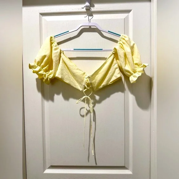 Adeirlina A-Line Midi Skirt & Bandeau Top Bare Shoulders & Midriff Lemon Yellow - Picture 7 of 11